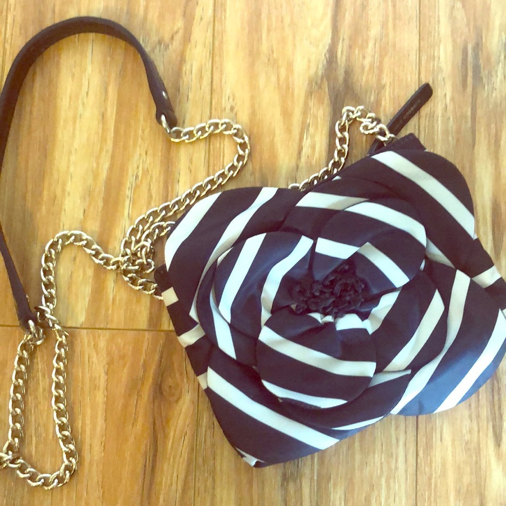 Black and White Striped Kate Spade Flower Bag